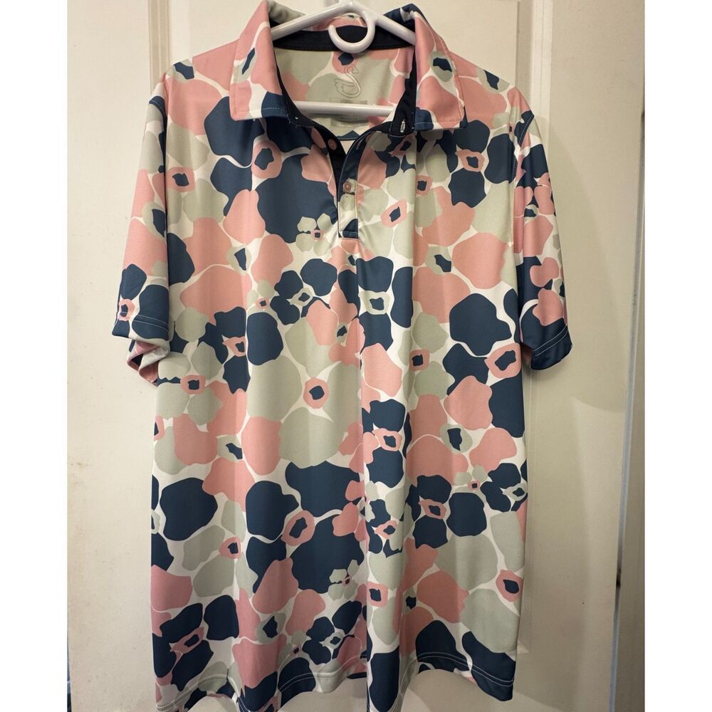 Swannies Golf Polo Shirt Men2XL Performance Stretch Pink Blue Floral SS